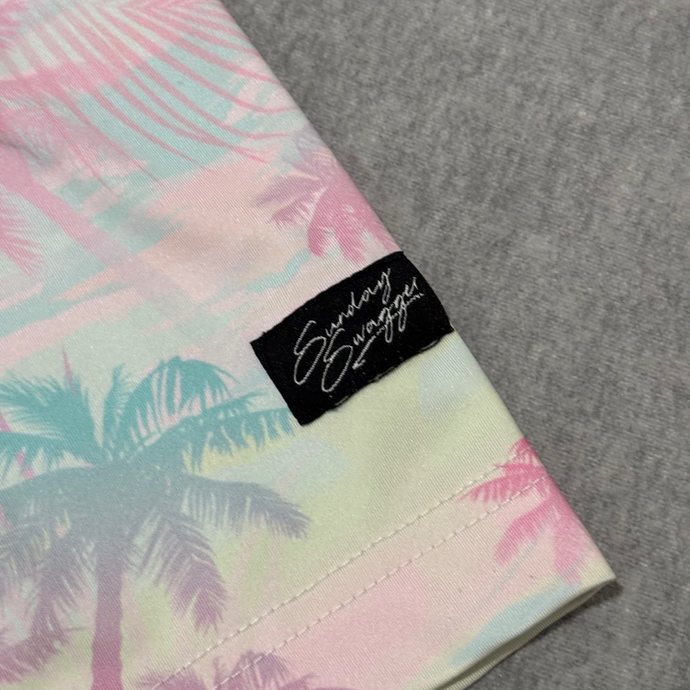 Sunday Swagger Mens Large Pastel Palm Tree‎ Golf Polo Shirt Pink Mint Green L - Picture 3 of 9